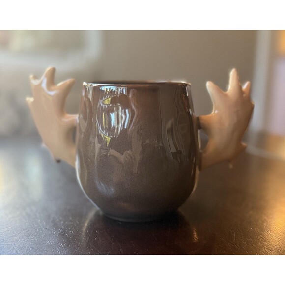RARE Whimsical Moose Mug Paper Destiny with Large Antler Handles Shiny Glazed - Picture 3 of 7